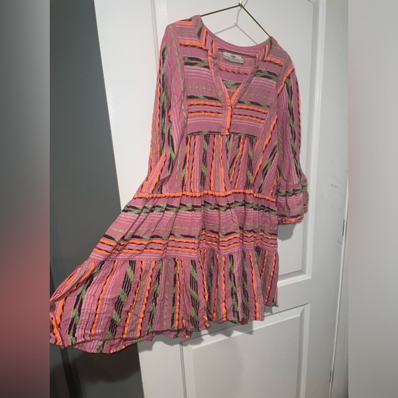 New DEVOTION TWIN Pink and Orange Striped ELLA TUNIC MINI DRESS 🧡🩷Medium - Picture 10 of 16